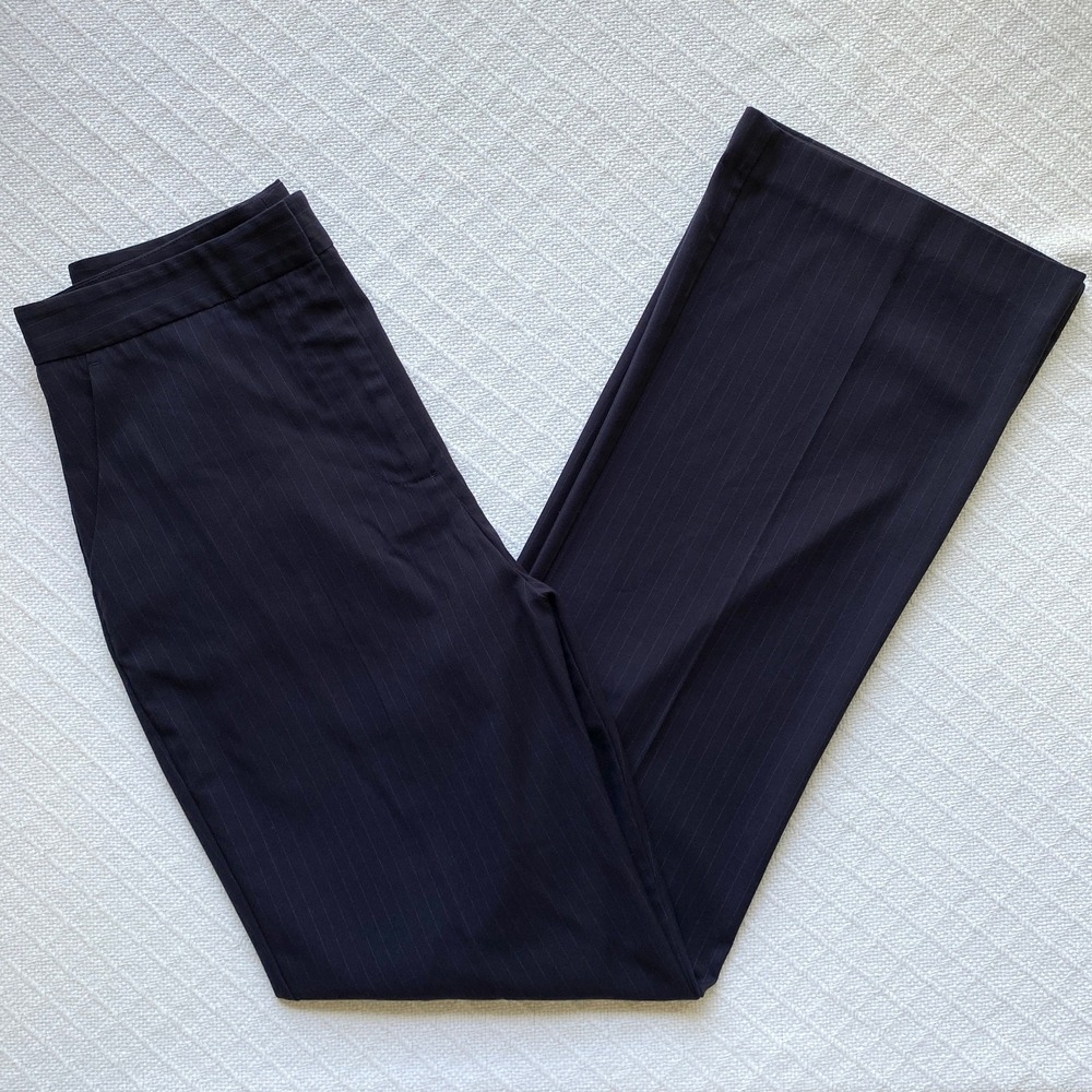 Jason Wu Navy Pinstripe Straight Leg High Rise Trouser Pants Minimalist Office 6
